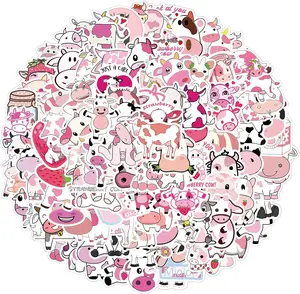 Strawberry Cow Stickers - 100pcs Pink Cow Vinyl Waterproof Stickers for Adults Teens Girls Boys Kids for Water Bottle Laptop Scrapbook Journal Décor