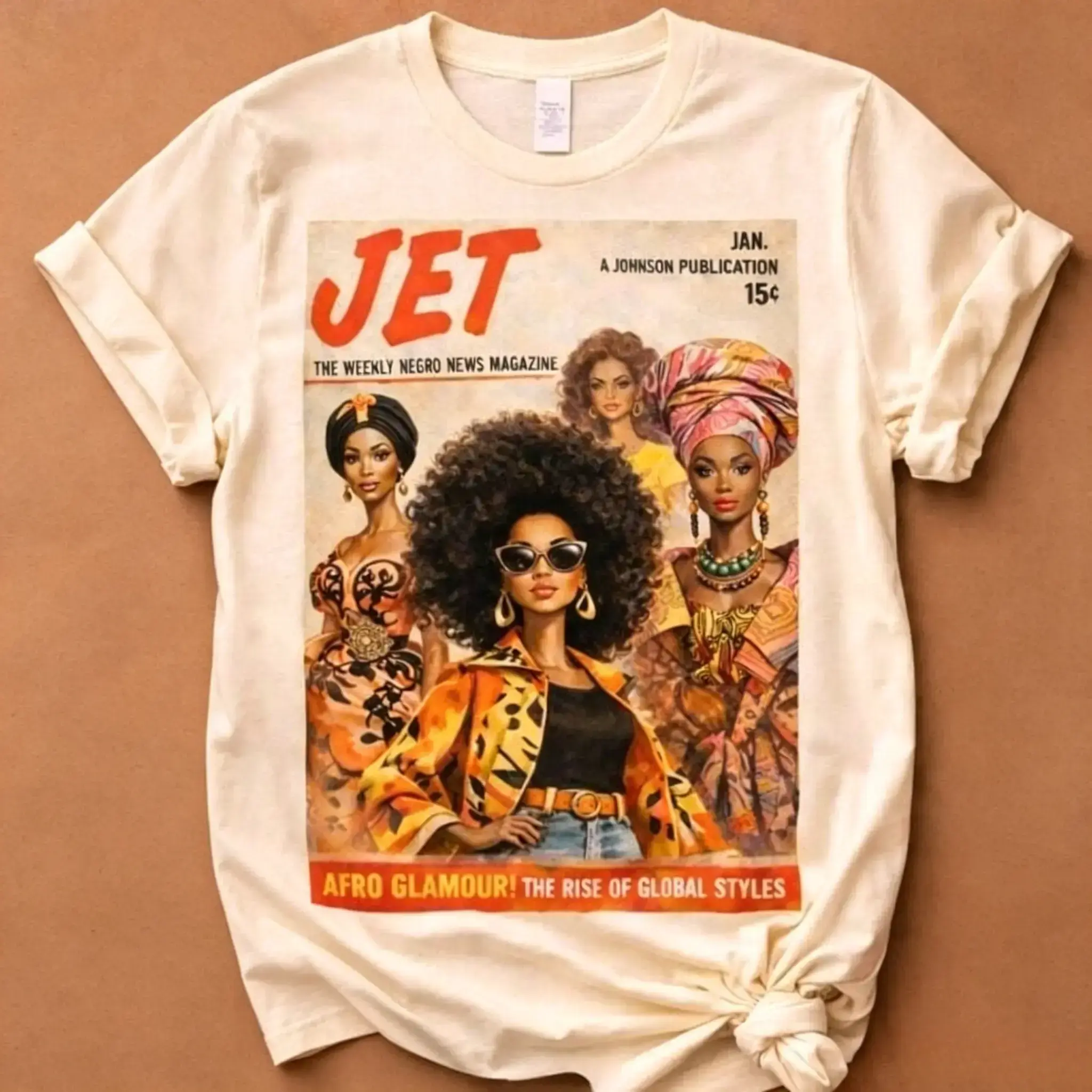 Women's Casual Short-Sleeve Cotton Fabric Fit Afrocentric Vintage Magazine Graphic T-Shirt - Glamour Fall Art Tee GiftCHEN JX Shop