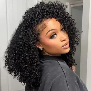 Bling Hair Glueless Half Wig Human Hair Kinky Curly 250% Density Human Hair Glueless Wigs Seamless Clip Ins Flip Over Ready Go Wig Invisible Hairline Beginner Friendly summerwins