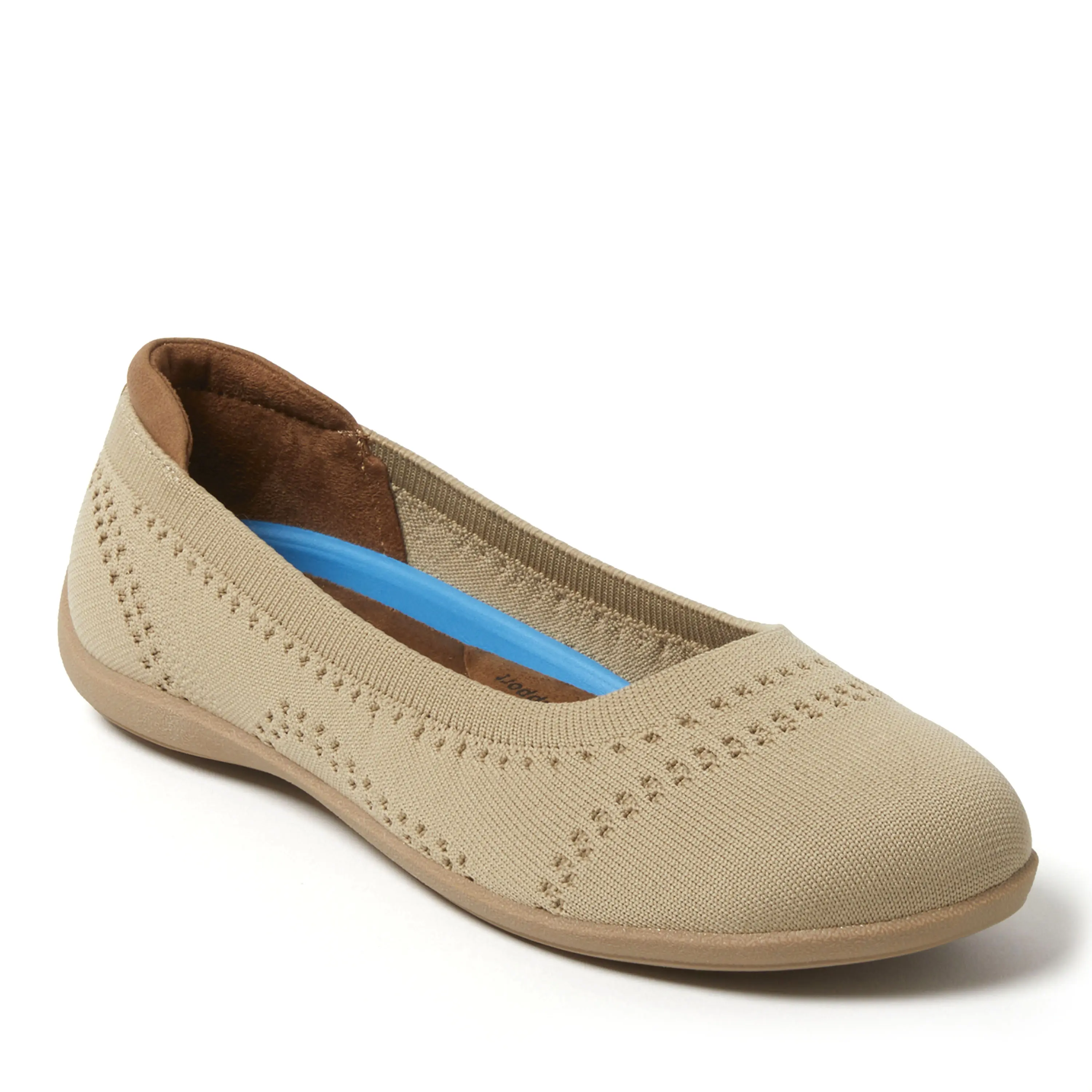 Dearfoams Misty Women's Cute Ballet Flats Footwear, Soft Foam Soft Knit Slip-On Shoes with Arch Support, Flexible Rubber Outsole, Machine Washable