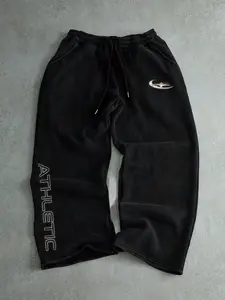 Men's Casual Sporty Long Pants, Letter Print Drawstring Loose Fit Wide Leg, All-Season Leisure Wear, Men's Clothing, Drawstring Waist Sweatpants, Drawstring Waist Athleisure