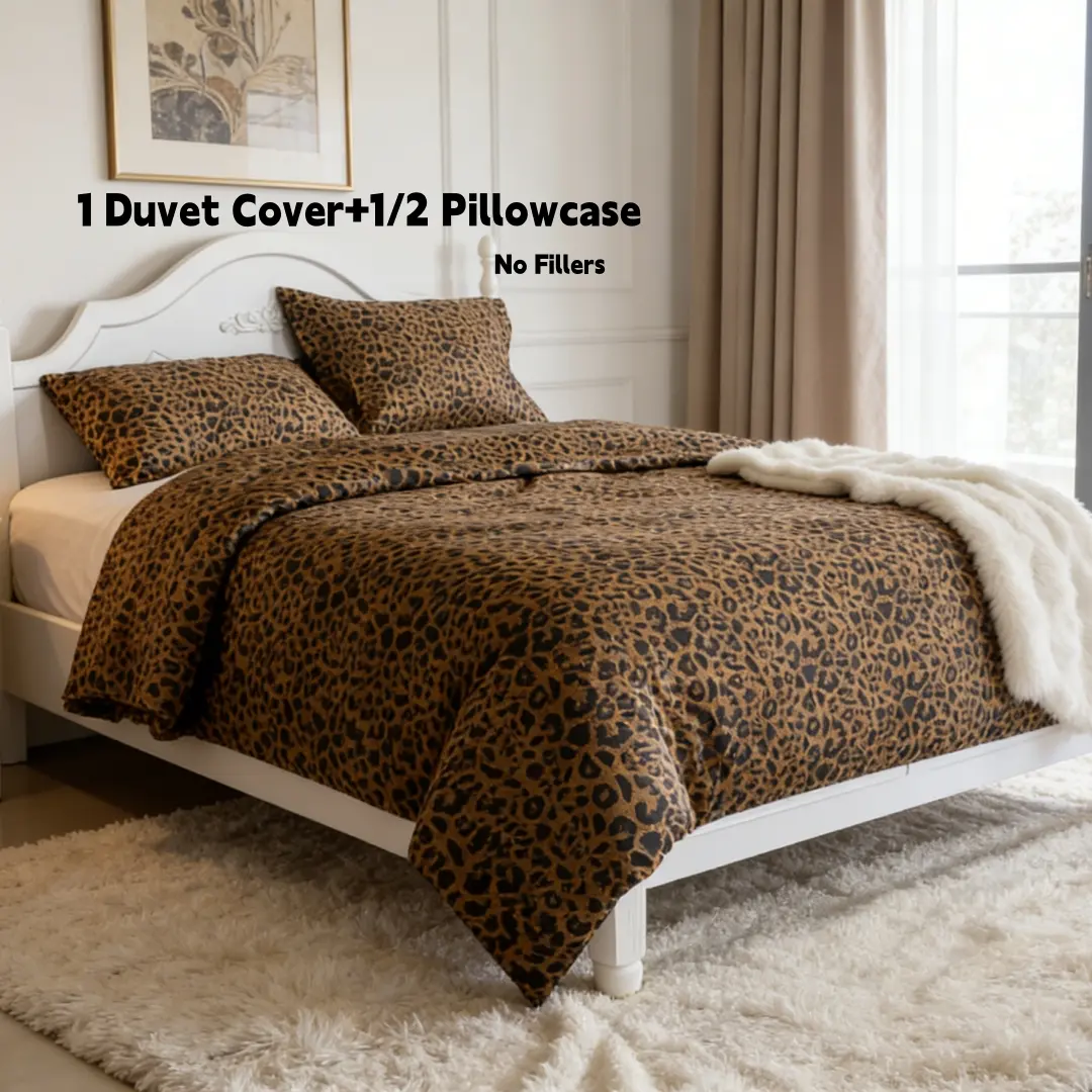 2/3pcs  Printed Decorative Bedding Set, 1 Duvet Cover + 1/2 Pillowcases (no Fillers), Animal Leopard Pattern, Bedroom Guest Room Decor, Bed Sets Supplies