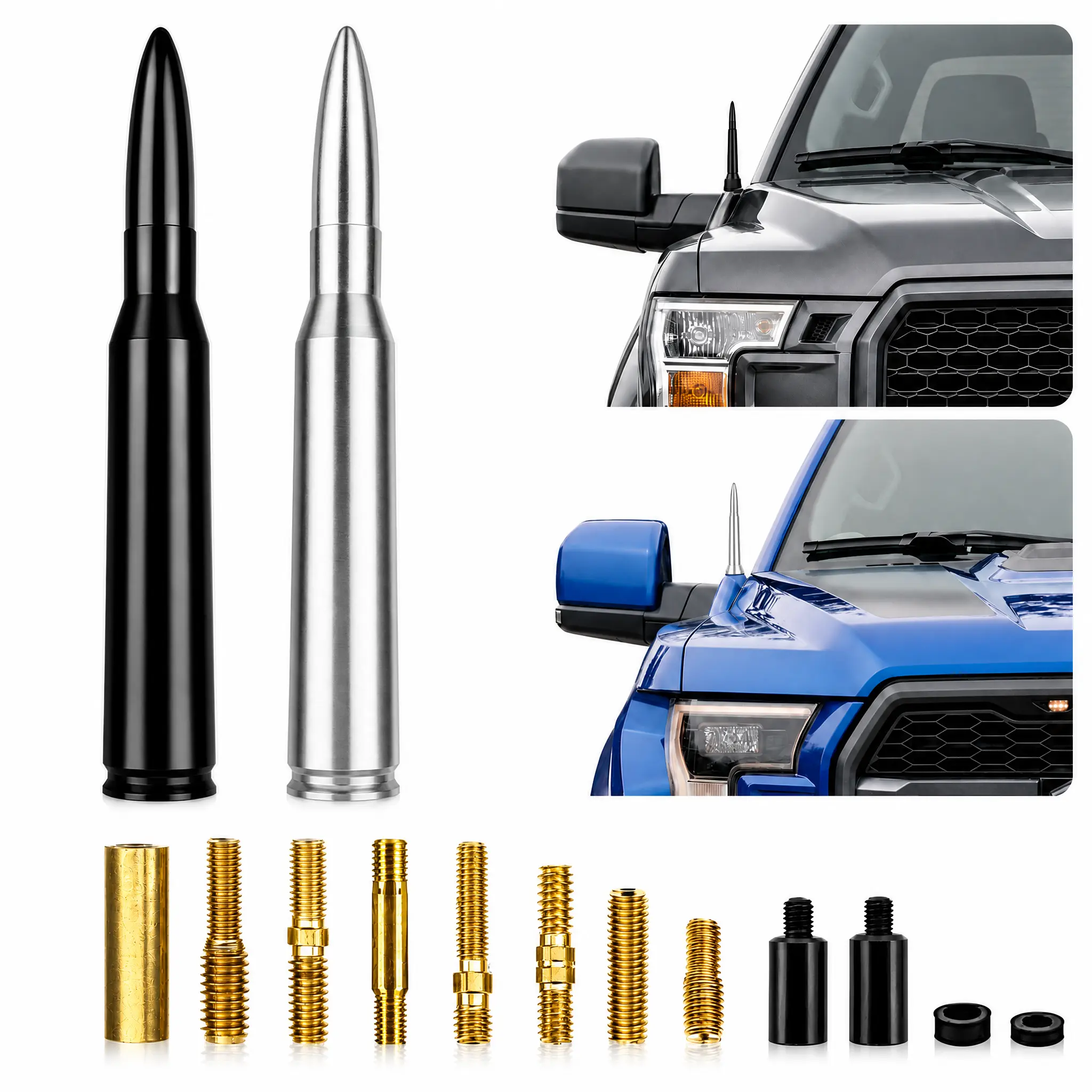 6061 Aluminum 50 BMG Bullet-Style Car Antenna Decoration, Universal Short Truck Antenna Replacement, Vehicle Accessories Resists Daily Wear for Ford, Dodge, Chevrolet, GMC, Jeep, Toyota, Car Antenna Replacement