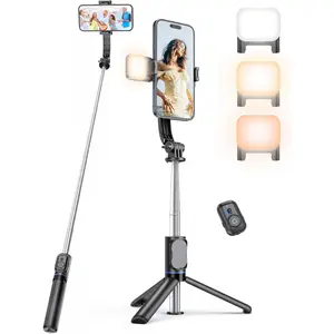 Selfie Stick Tripod with Light and Detachable Phone Holder, 41.7" Extendable Phone Tripod with Remote, 360°     Rotatable Selfie Stick Stand for iPhone,, and Android Smartphones