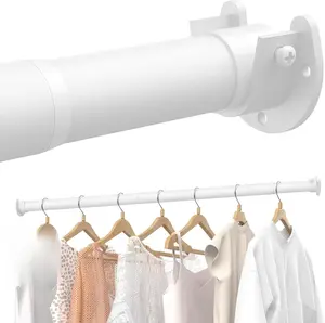 Closet Rods for Hanging Clothes, 17 to 69 Inches Stepless Adjustable Metal Closet Rod, 1.3 Inches Heavy Duty Clothes Hanging Rod for Closet Wardrobes Laundry RV, White