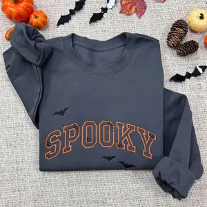 Spooky Embroidered Halloween Sweatshirt | Spooky Season Fun Fall Crewneck Sweater | Autumn Pullover