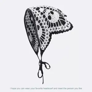Halloween Skull Crochet Headband, Cotton Knit Triangle Head Scarf, Black and White Bat-Themed Headwrap, Creative Gothic Hair Accessory for Women