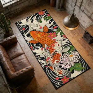 Soft Faux Wool Bedroom Carpet, Vintage Carp Pattern Bedside Mat, Colorful Home Decorative Rug, Comfortable Minimalist Style, Vintage Floral Rug, Soft Area Rug