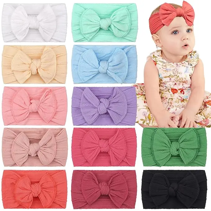 Super Stretchy Soft Knot Hairbands with Bows, Bow and Ribbon Head Wraps, Fashion Hair Accessories for Newborn Baby Girls & Toddlers, Hairband, Bow And Ribbon Headbands
