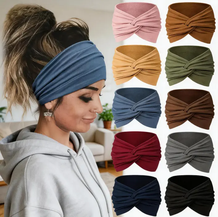 Women's 4-Pack Assorted Twisted Extra-Large Thick Wide Turban Headbands - Gym Wrap, Boho Twist, Accessory Kit Hair Accessories for Workouts, Gym Wrap Headband, Wide Headbands