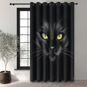 Blackout Sliding Door Curtains for Living Room, Black Cat Print Extra 71 Wide Large Dimensions Window Curtain Panels for Sliding Glass Door, Thermal Insulated 1 Panel Grommet Versatile Use