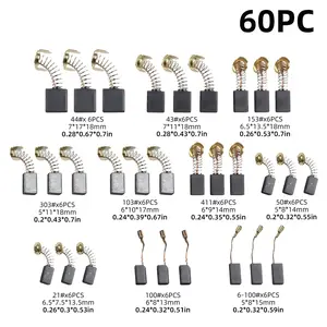 60pcs Carbon Motor Brushes, Electric Motor Carbon Brushes 10 Different Sizes, Power Tool Replacement Parts,Electric Motor Carbon Brushes Replacement for Different Types of Carbon Brush Motors