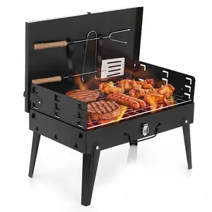Portable Charcoal Grill, Foldable BBQ Grill Kit Easy to Carry, Mini Tabletop Grill for Outdoor Camping, Patio and Picnic, 17”*3”*11” bbq tool grill  box, Christmas Gift