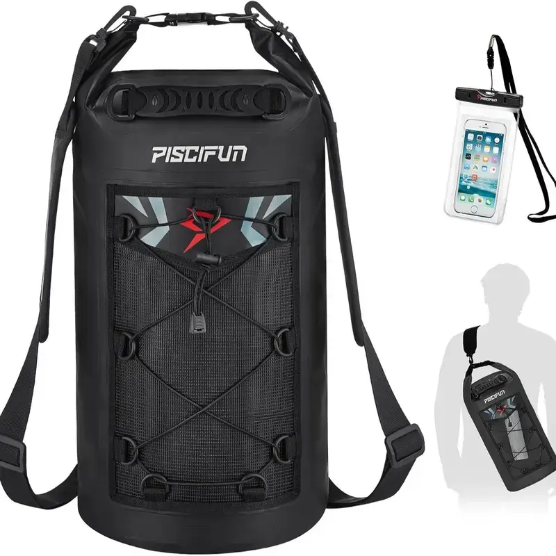 Piscifun Waterproof Dry Bag Backpack 20L Floating Fishing Kayak Bag with IPX8 Phone Case Heavy Duty Outdoor Gear 500D PVC Material for Adventures