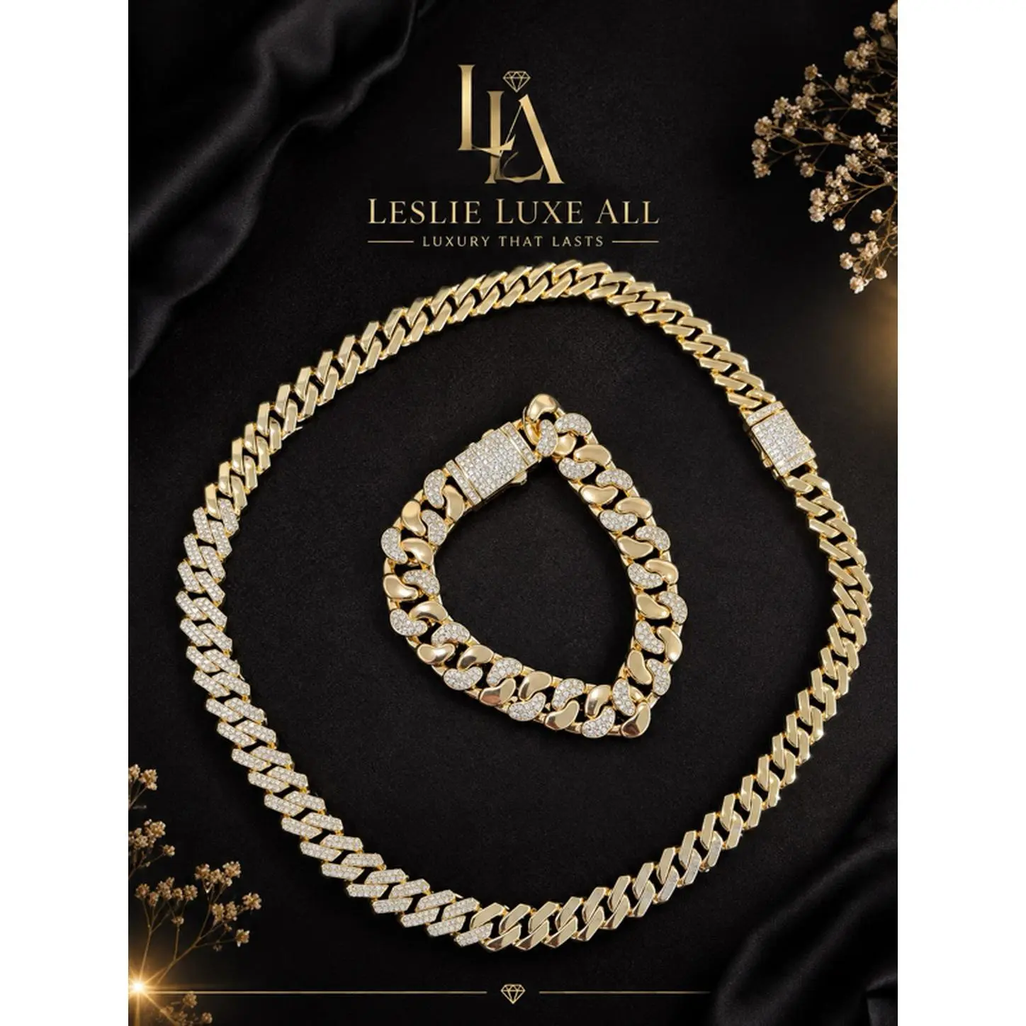 Leslie Luxe All 14k Gold Plated Jewelry Set - Elegant Chain and Bracelet Collection for Men and Women