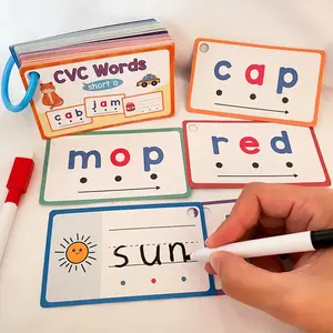 60 Cvc Word Flashcards for Studying Learning Alphabet Reusable Phonics and Visual Words for 4-8 Year Olds, Teacher Approved Spelling Kit with Colorful Illustrations