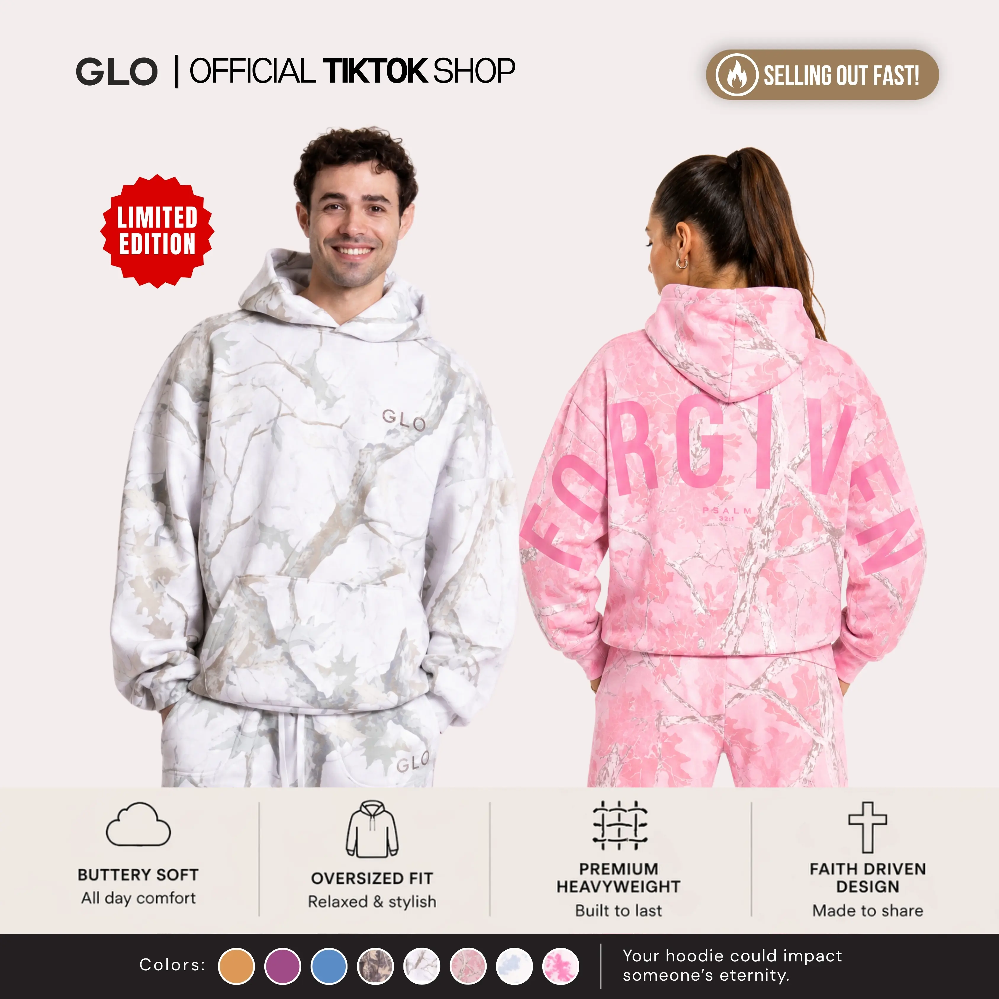 GLO Kingdom Essential Hoodie | "Limited Edition" I  Dark Camo / Cloud Oversized Christian Hoodie Unisex Womenswear Pocket Sweatshirts
