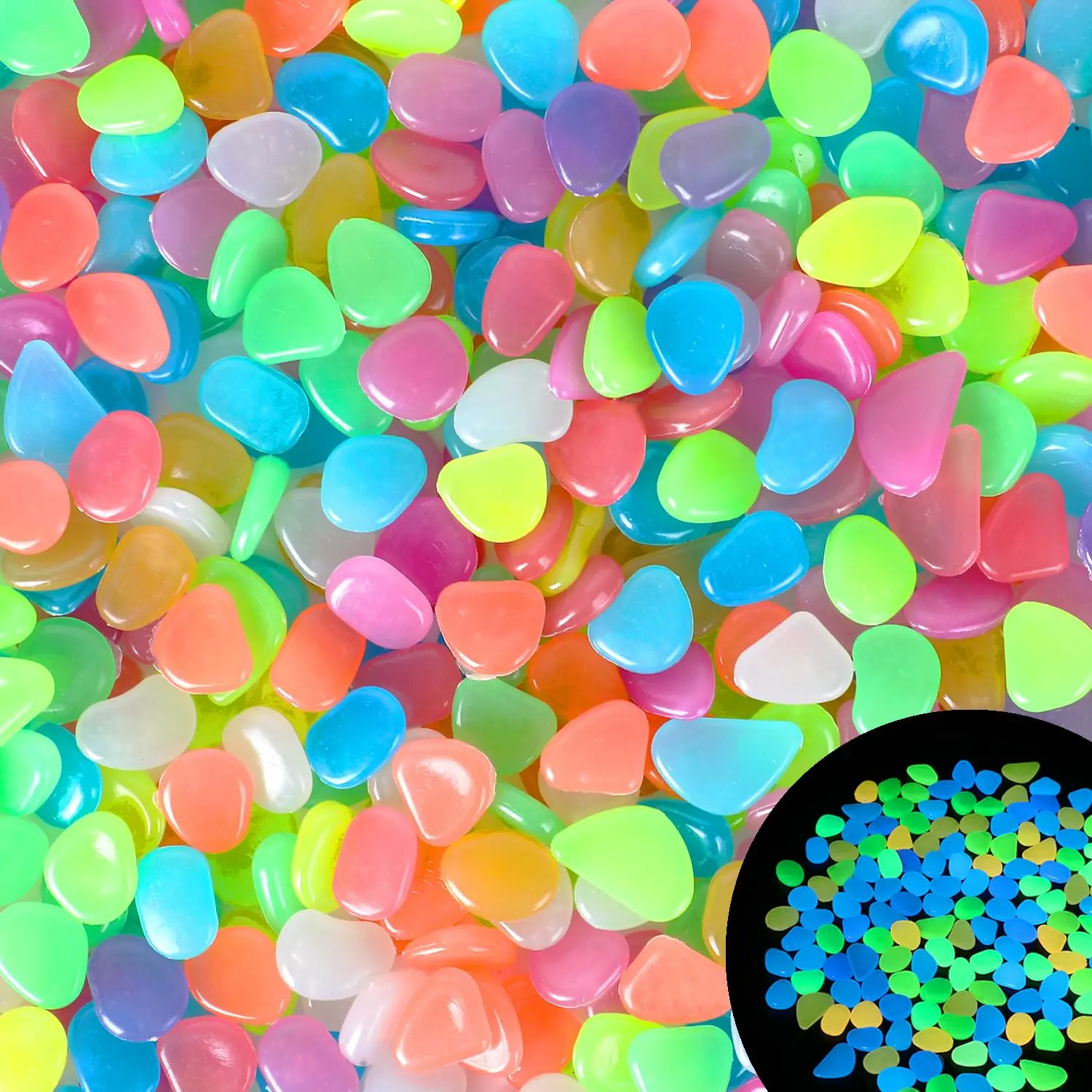 1000Pcs 1cm Glow Stones Colorful Glow in The Dark Rocks Outdoor Decorative Stones Glowing Rocks for Fish Tank Outdoor Decorations Stones for Lawn,Patio,Garden,Walkway