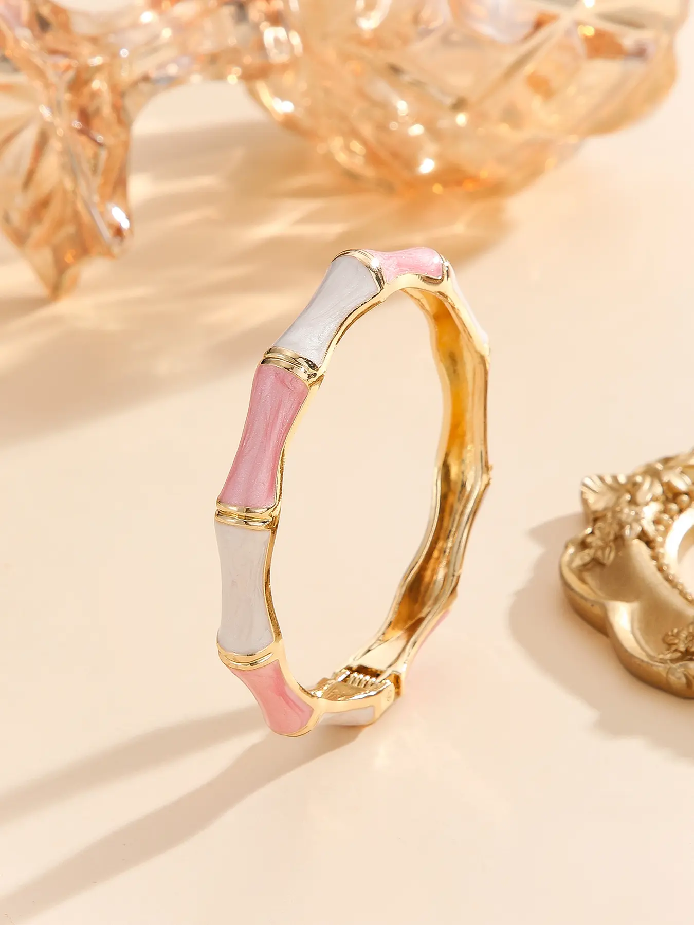 Vintage Bohemian Style Women's Cloisonné Enamel Bamboo Shape Bangle Bracelet, Casual All Season Fashion Jewelry Accessory