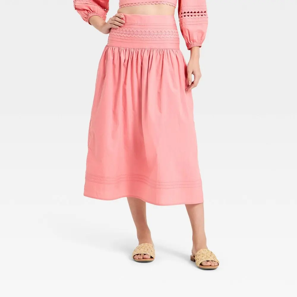 Women's Eyelet Midi Pantskirt - A New Day, Cotton Poplin Fabric Garment with Flattering Fit