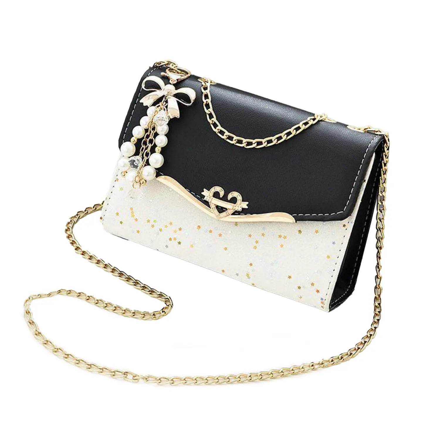 Casual Women's Crossbody Bag - Clasp Closure, Polyester Lining - Decorative Clasp Handbag | Bag-With a heart-shaped keychain - Perfect for Daily Use, Travel, and Shopping
