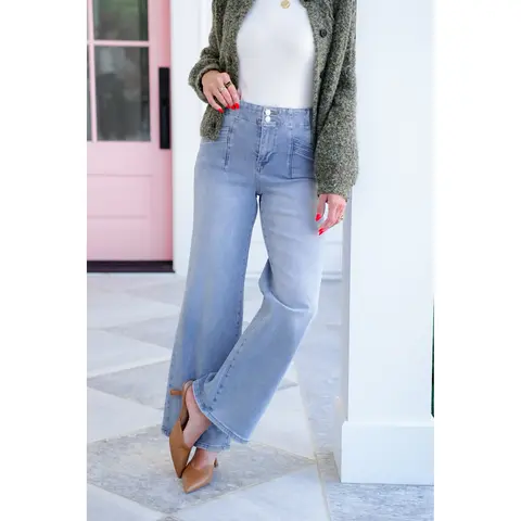 Mica High Rise Light Wash Wide Leg Jeans
