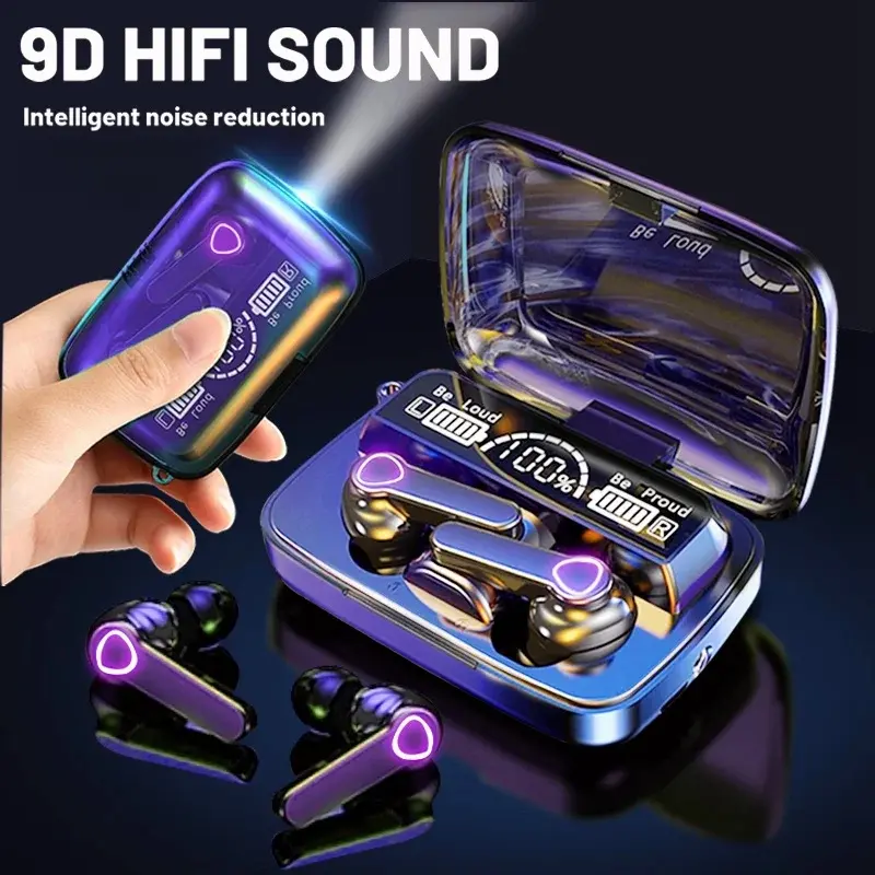 Original M19 Wireless Bluetooth In-Ear Earbuds - Rechargeable Sports Headphones with Noise Cancellation, Intelligent Touch Controls, LED Display, and Mirror Charging Case
