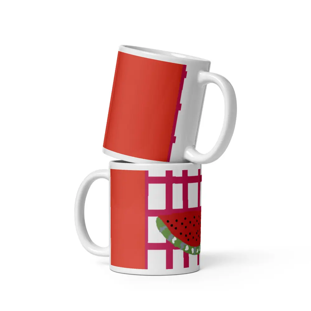 White Glossy Vivid Print Watermelon Mug - Durable Sturdy Kitchenware Drinkware, Reusable, Washable, Microwave-Safe, Dishwasher-Safe, Contemporary Aesthetic for Coffee Bar, Ideal for Drinking Coffee, Coworker Gift