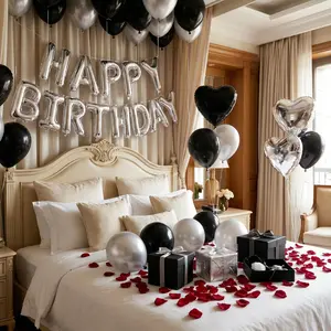 583 sets of silver and black birthday balloons, with 500 pieces of realistic red petals! These balloons are perfect for decorating birthday parties and adult ceremony celebrations.