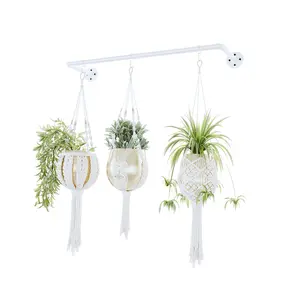 Bamworld Floating Plant Hangers, 36.2in White Metal Rod Hanging Flower Pot Holder for Indoor Window Use (Pot Chains Not Included)