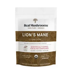 Lion’s Mane Mushroom Powder 60g Pouch 1000mg per Serving USDA Organic Gluten-Free Non-GMO Vegan Supplement