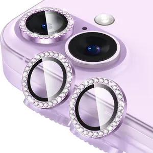 [Diamond Purple] Glimprese Smartphone Camera Lens Protector Compatible for iPhone 17 16 16Plus 14 14Pro 14ProMax 15 15Pro 15ProMax, 9H Tempered Glass Camera Cover Screen Protector, HD Clear, Metal Individual Ring Decoration Accessories