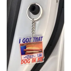 1pc Hot Dog Shaped Car Keychain, Car Key Accessory, Cute&Funny I Got That Dog In Me Acrylic Model ,Unique Creative Backpack Purse Car Key Ornament Pendant Key Ring Car Deco