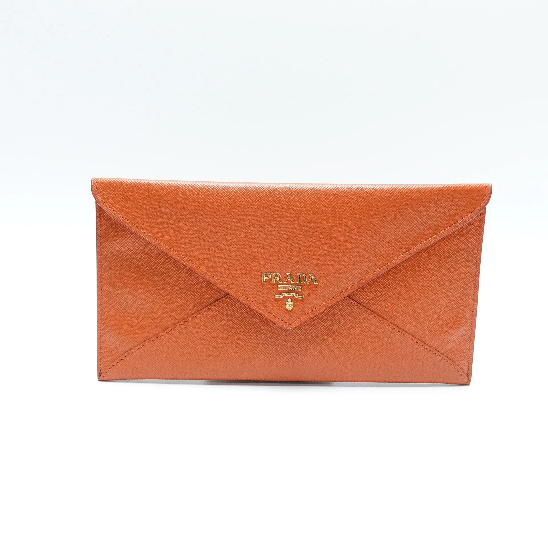 Pre-owned PRADA Saffiano leather Envelope Wallet Orange T10434311