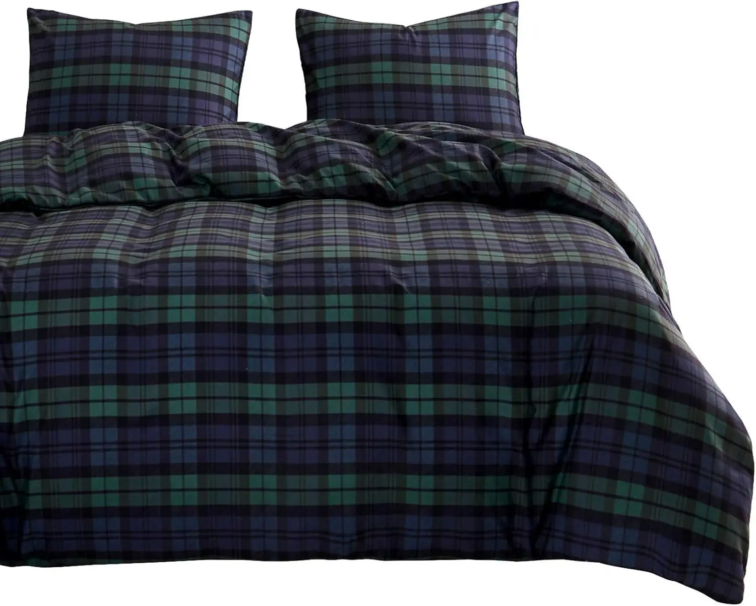 - Comforter Set, Scottish Tartan Check Geometric Pattern Printed, Soft Lightweight Bedding, 3 Pieces, Dark Green, King Size