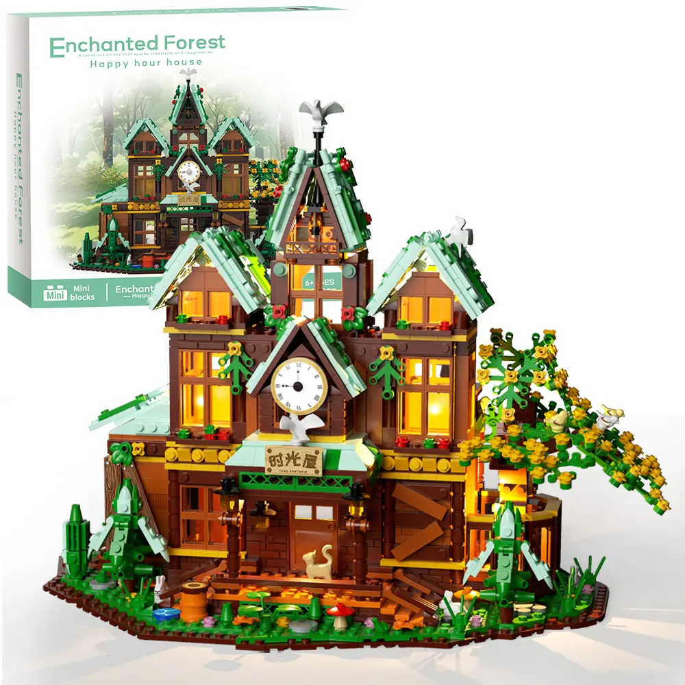 Forest treehouse set, 1652 pieces of LED city street view greenhouse building block toys, can be given as gifts to friends as decorative building blocks