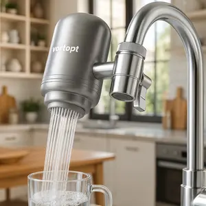 Vortopt Stainless Steel Faucet Water Filter for Sink - 500 Gallon Capacity NSF Certified Purifier - Reduces Lead, Chlorine, Bad Taste & Odor - Mount System for Kitchen, Tub & Bathroom (T2 Model)