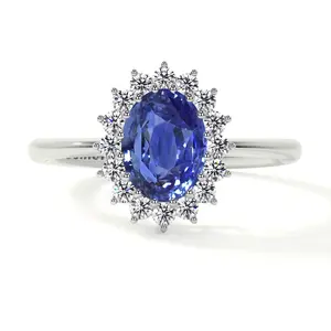 Classic Princess Diana Replica Oval Sapphire Halo Ring (1.91cttw)- RBS024-8X6-AAA