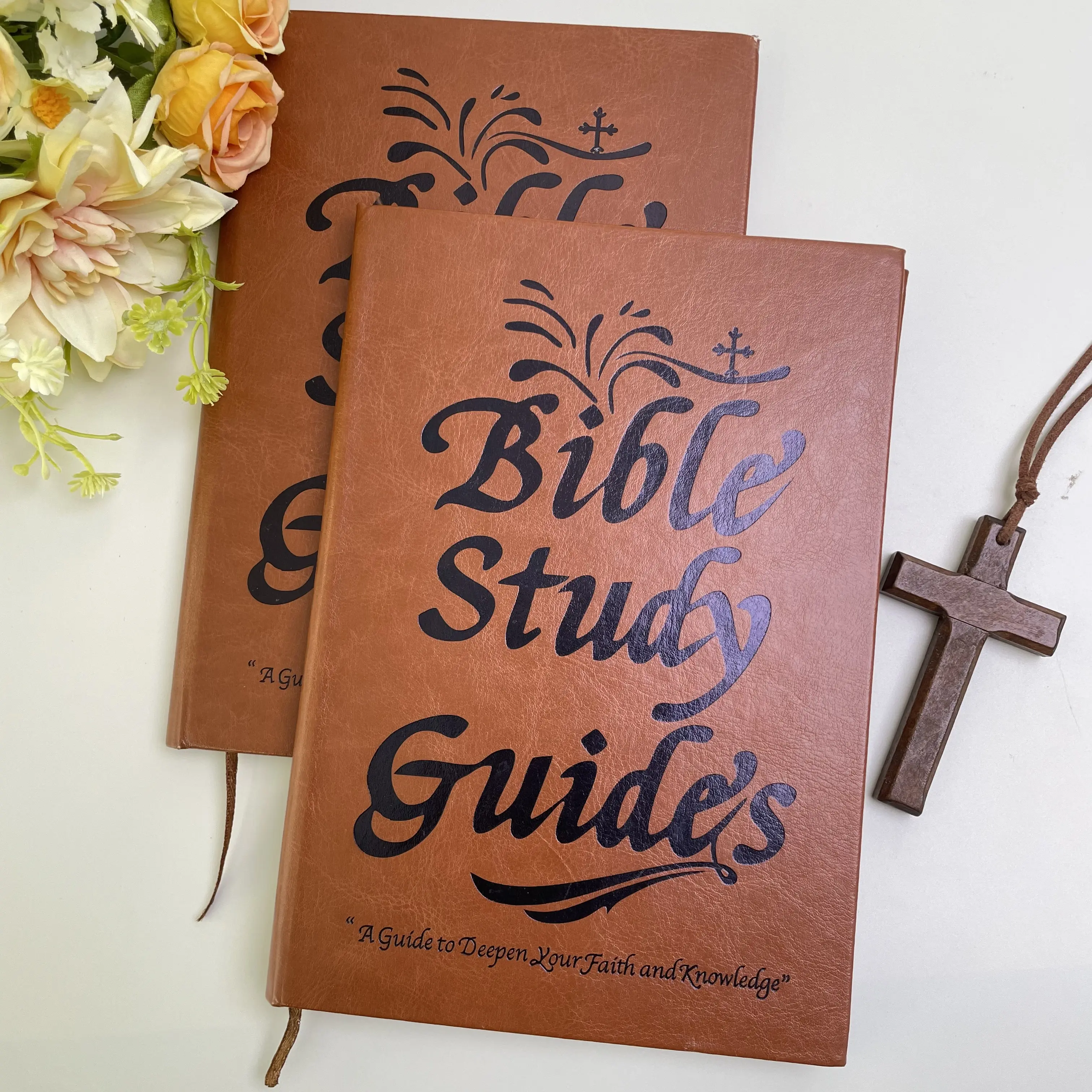 Leather Cover Bible Study Journal Notebook, Faith Devotional Workbook for Scripture Notes & Religious Study vertical planner a5 vintage perfect holiday gift dig deeper daily quote designer binder durable creative journaling vow book