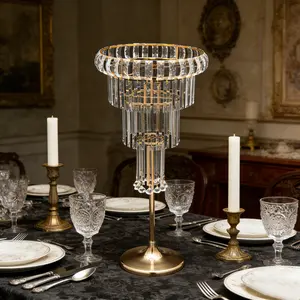 CNCEST Gold & Clear Acrylic Flower Stand with Pendants, 32.3 in Tall 4-Tier Modern Space-Saving Display Stand - Floor & Tabletop Centerpiece for Weddings, Home Decoration & Ornaments