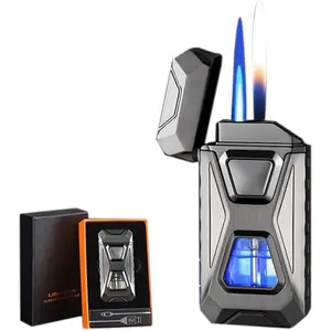 Christmas Gift Voice-Activated Dual Flame Lighter (Butane Not Included)| USB Rechargeable Windproof Refillable with Visible Window