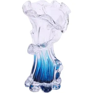 Hand Blown Blue Glass Vase - Artistic Blue Gradient Flower Vase for  Decor, Centerpieces & Office Shelf
