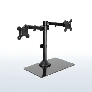 Dual Monitor Desk Stand with Glass Base - Up to 38" Screens