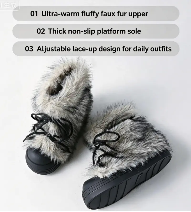 Women's Classic Cloth Snow Boots, Casual Round Toe Ankle Booties with a Plush Faux Fur Collar and Non-Slip PVC Sole, Stylish, Plain