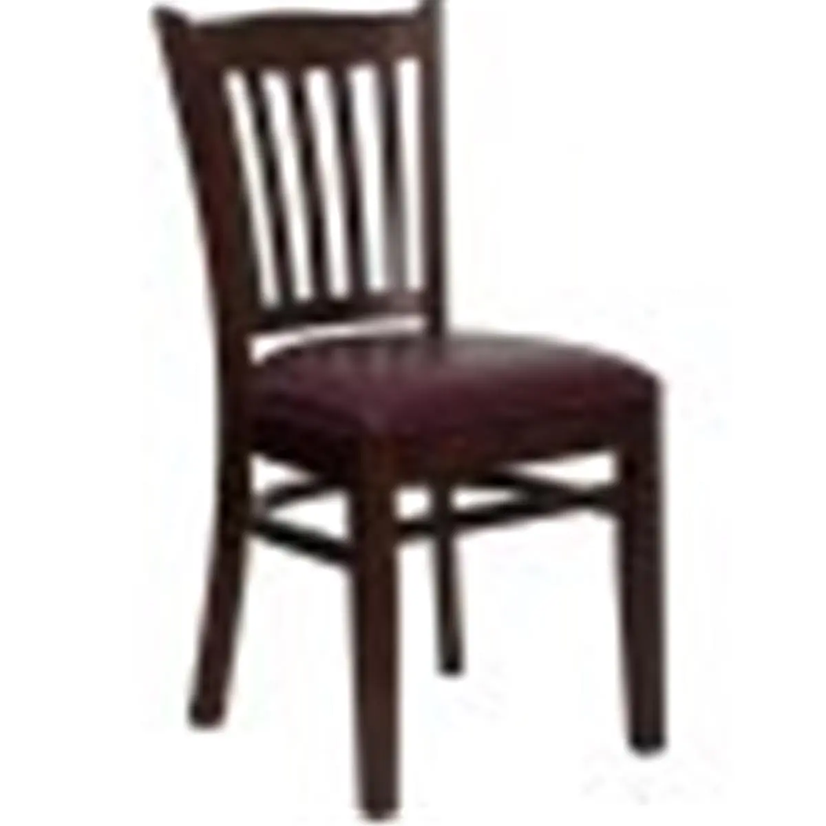 212 MAIN Heavy Duty Mahogany Wood Finish Dining Chair - Vertical Slat Back, Burgundy Vinyl Padded Frame, 2.5'' Thick Cushion, Curved Support Bar, Commercial Use Restaurant Indoor Outdoor Chair