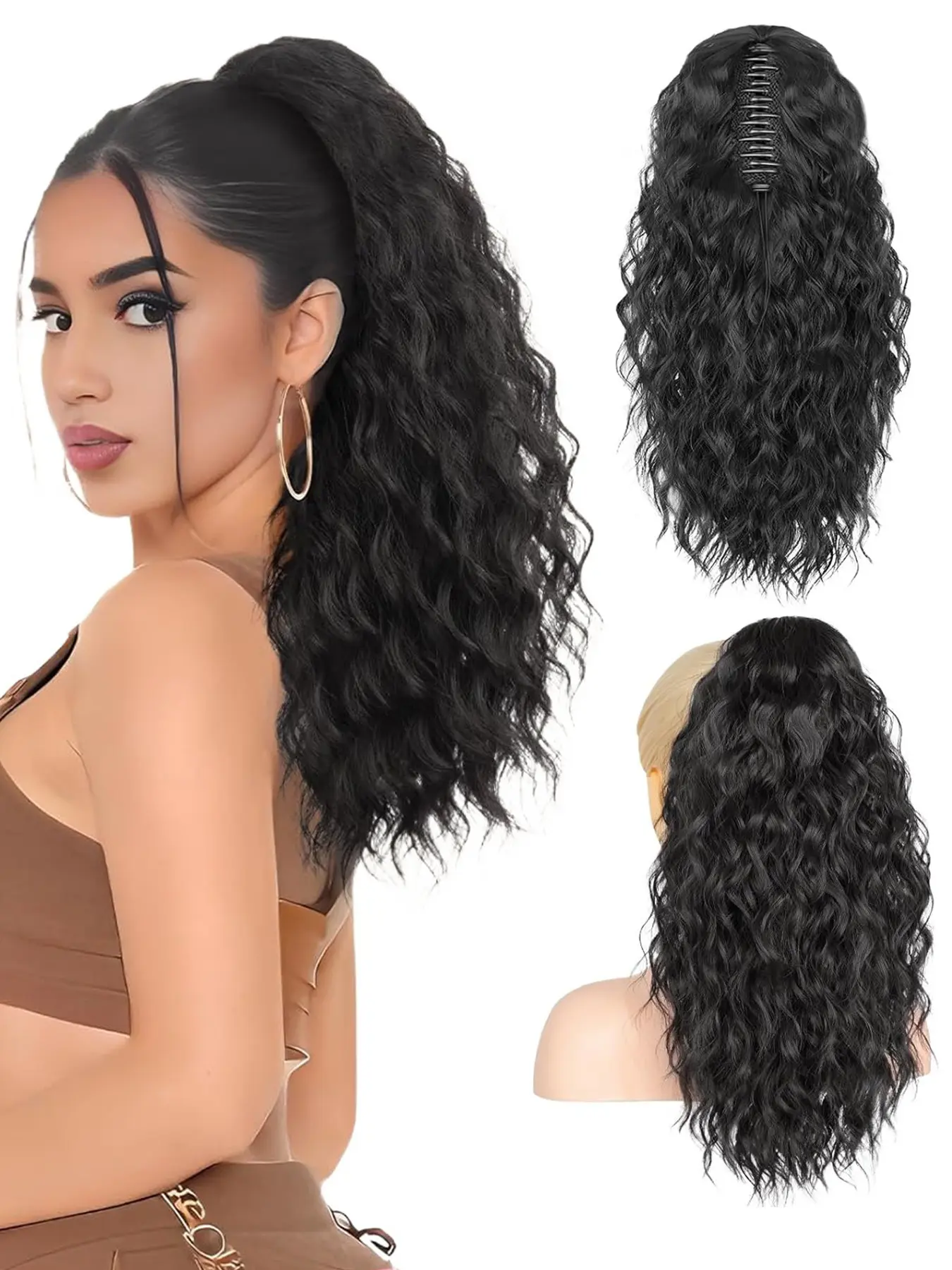 Claw Clip In Ponytail Extensions For Women Synthetic Long Wavy Fluffy Ponytail Hairpieces 20inch Hair Accessories Add Volume And Style To Your Hair Synthetic Wavy Curly Hairpieces Soft Curly Ponytails