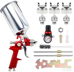 HVLP Gravity Feed Spray Paint Gun Tool Kit with 1.4/1.7/2.5mm Nozzles, 1000cc Aluminum Cup, Automotive Paint Sprayer for Car Primer, Furniture & House Painting