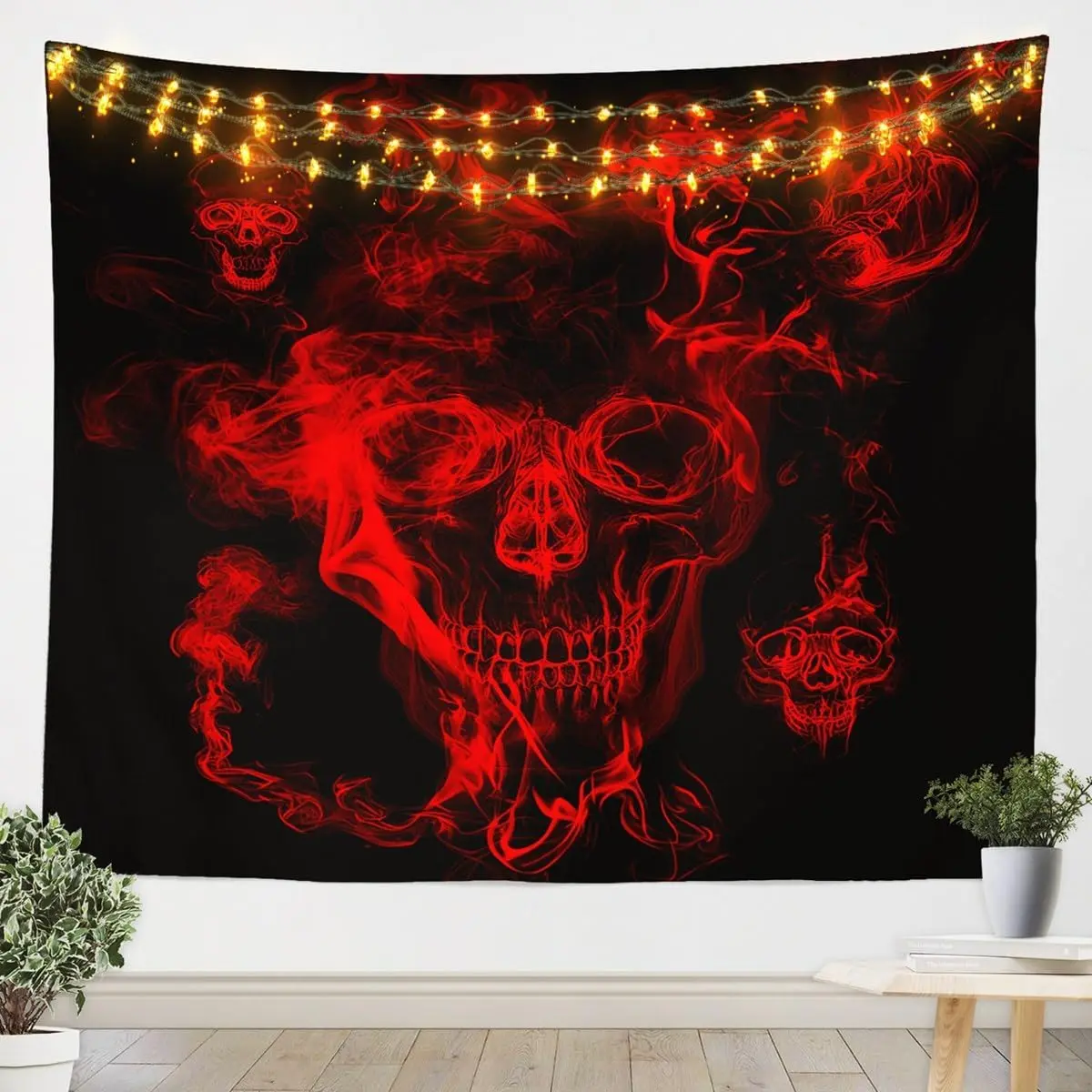 Feelyou Gothic Skull Artistic Tapestry - Medium Size, Soft Lightweight Black-Red 3D Skeleton Bones Print, Men’s Room Decor, Alternative Gothic Design, Black Accents, Colorful Textile Home Decor, Artistic Tapestry Tapestries