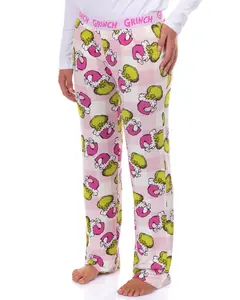 Dr. Seuss The Grinch Pajamas Women's Pink Santa Hacci Knit Lounge Sleep Pants