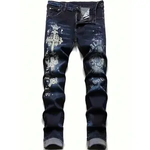 Graffiti Distressed Washed And Distressed Jeans Men Jeans Para Hombre Straight-Leg Wide-Leg Stretch All-Season Streetwear Y2K Vintage Wash Graphic Pants Button Fly Pants